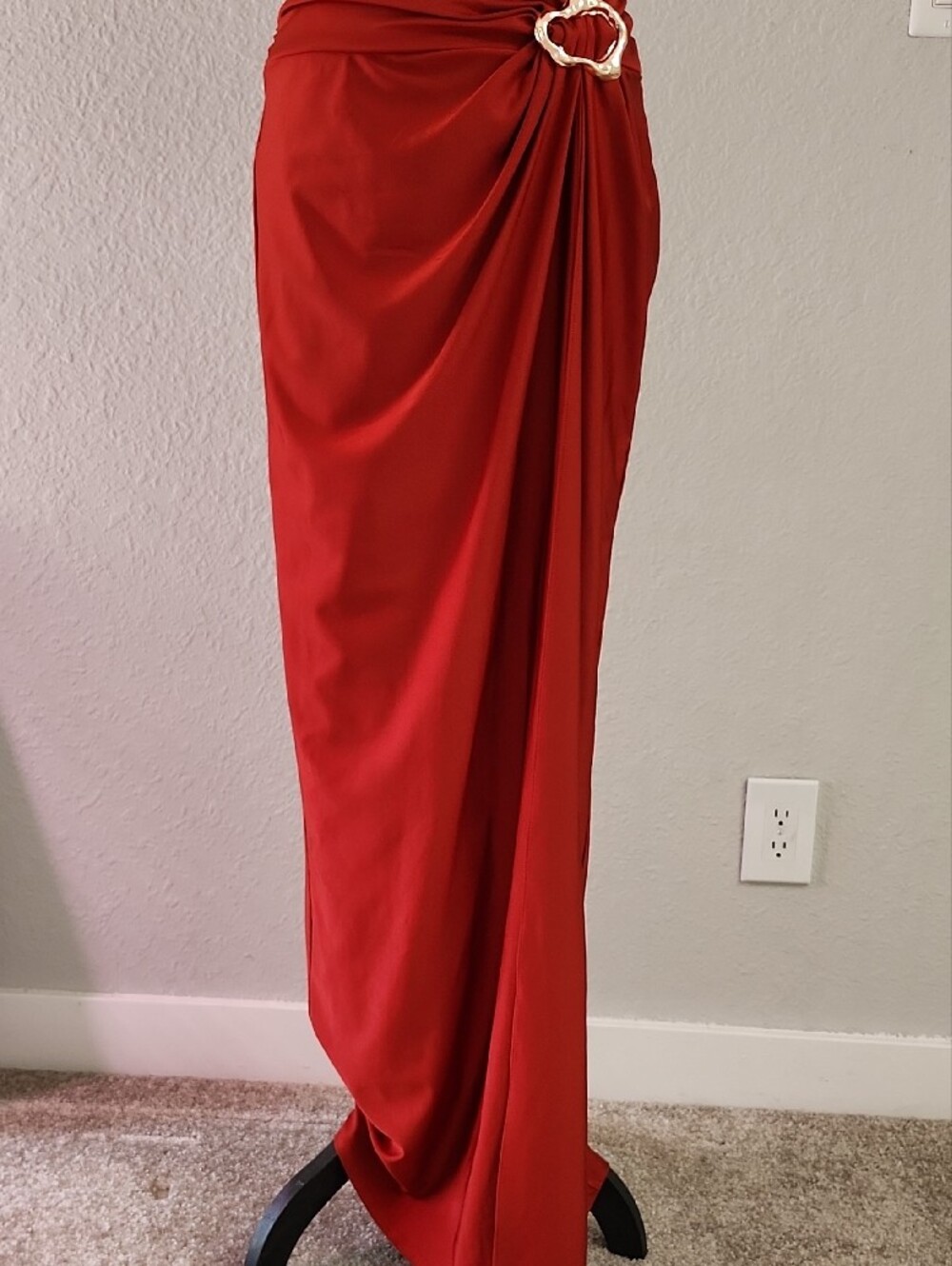Strapless Red Ruched Evening Gown